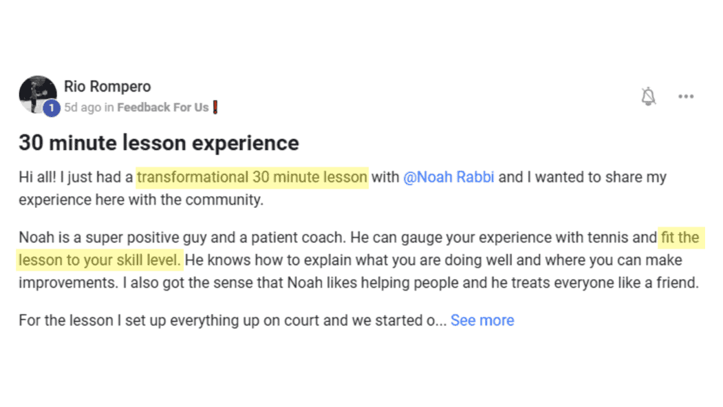 Student feedback screenshot