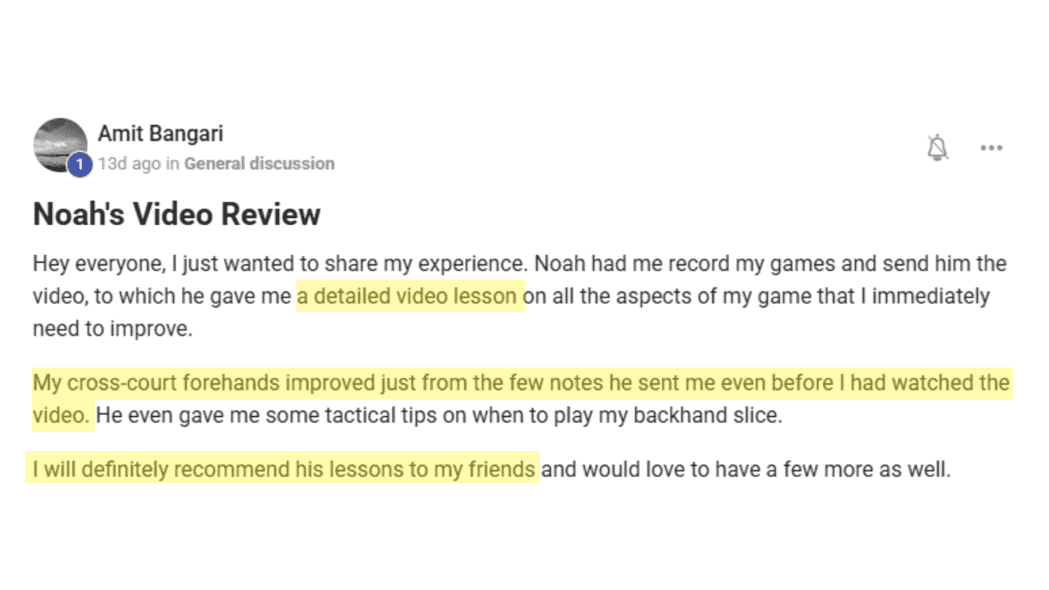 Student feedback screenshot